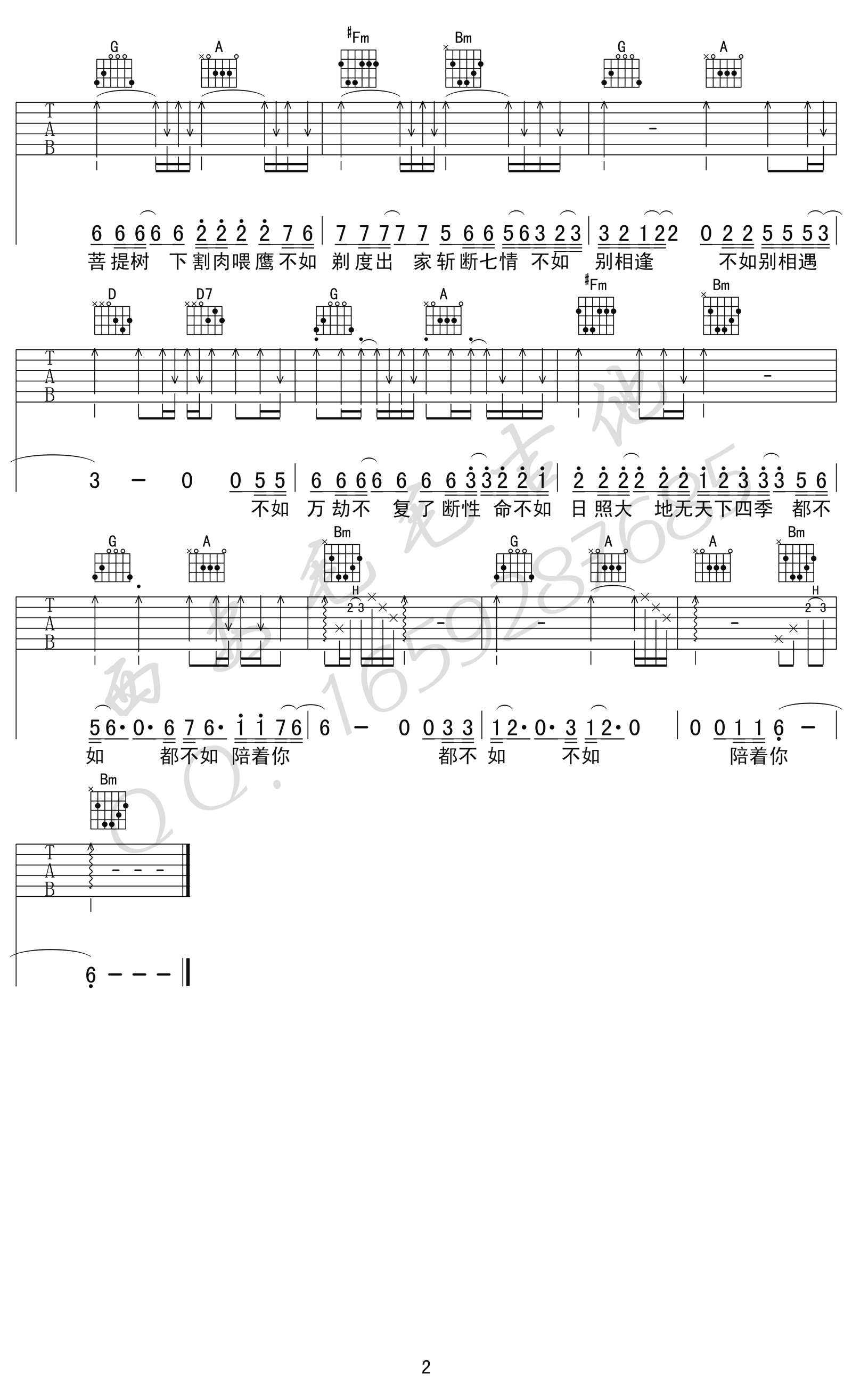 妓和不如吉他谱-隔壁老樊-弹唱六线谱-抖音歌曲插图1