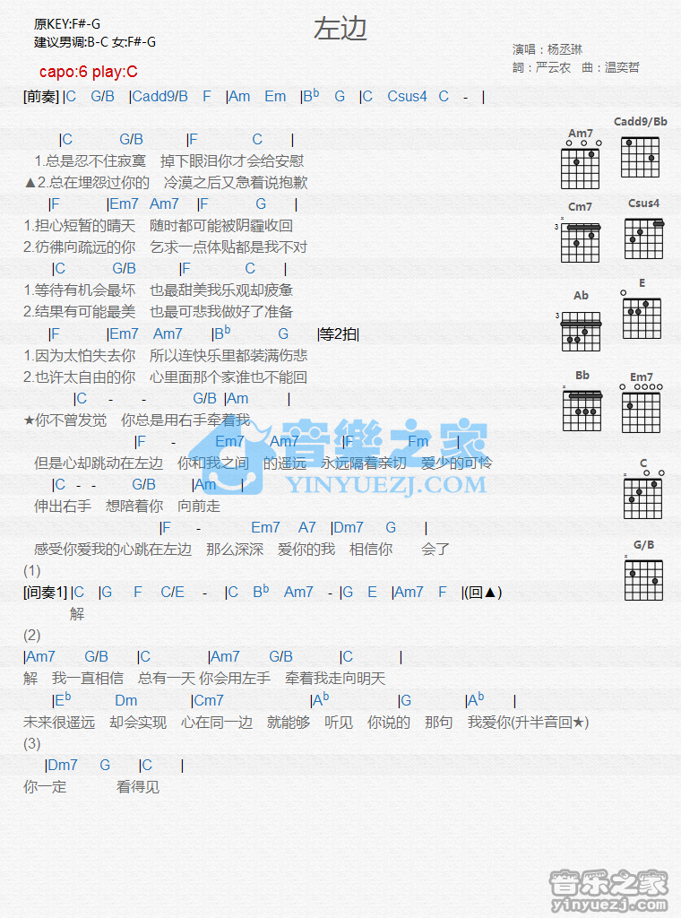 左边吉他谱 C调和弦谱-杨丞琳插图