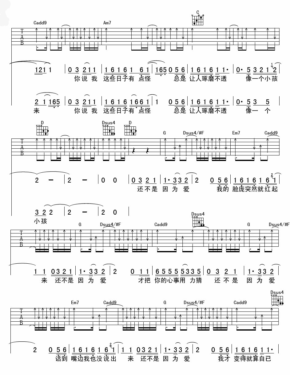 还不是因为爱吉他谱 A调六线谱-精选版-苏醒插图1