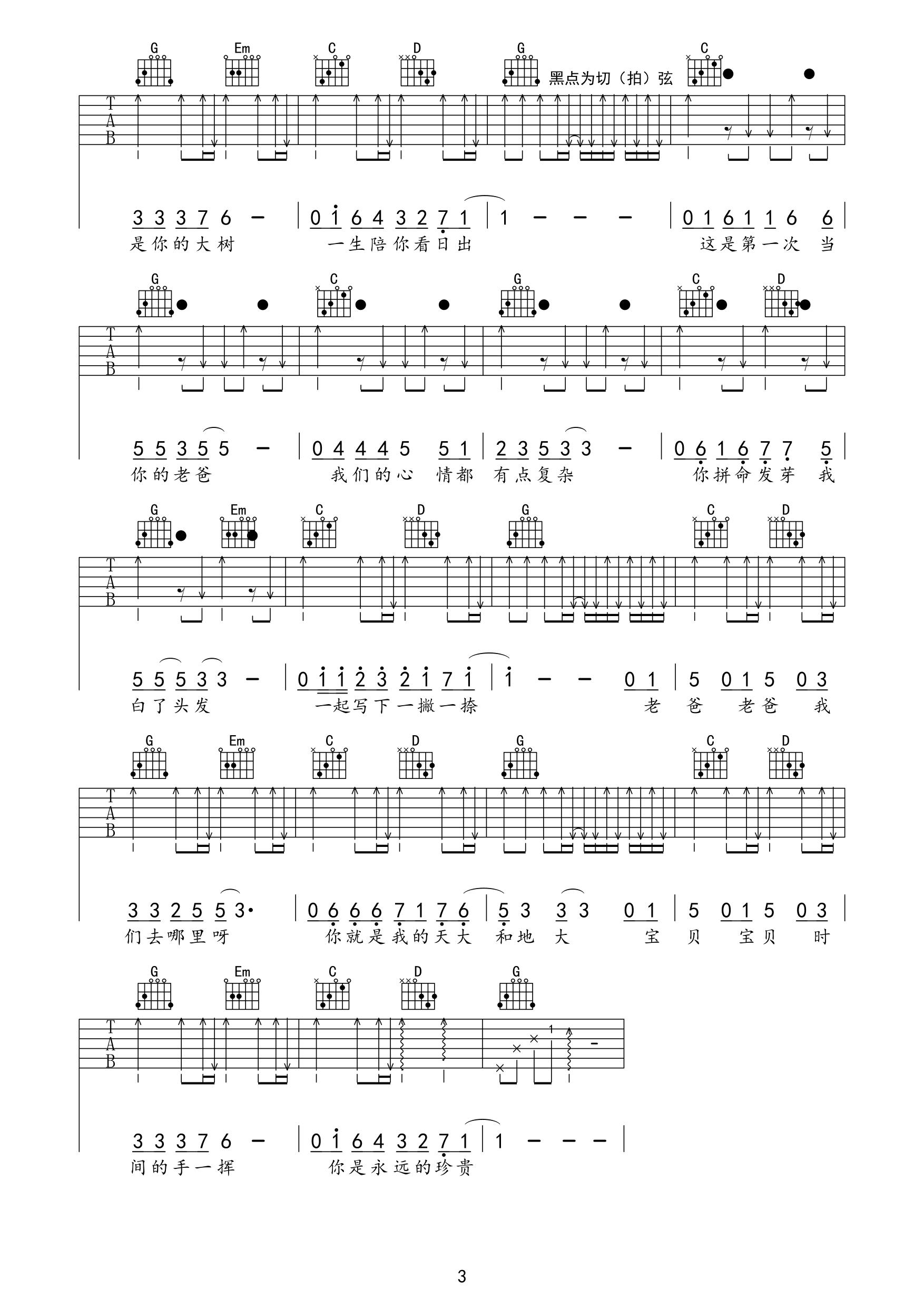 《爸爸去哪儿》吉他谱-曹格-G调原版弹唱六线谱-高清图片谱插图4