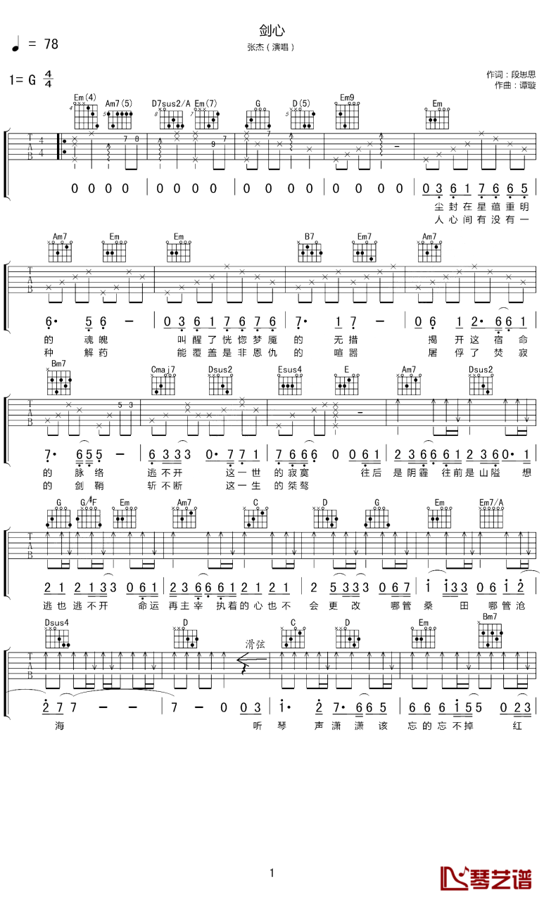 《剑心》吉他谱_G调高清版_张杰插图